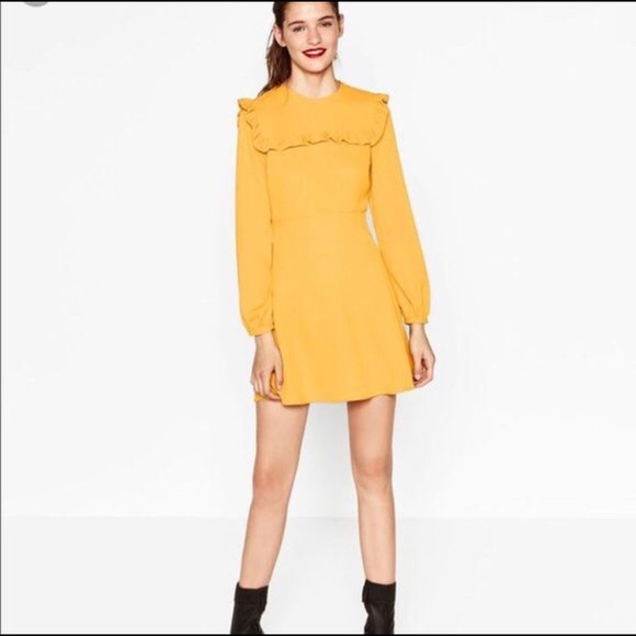 zara yellow long sleeve dress